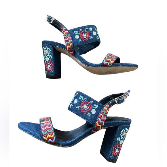 Vaneli Shoes - Biene by Vaneli denim embroidered sling back designer heels size 6.5